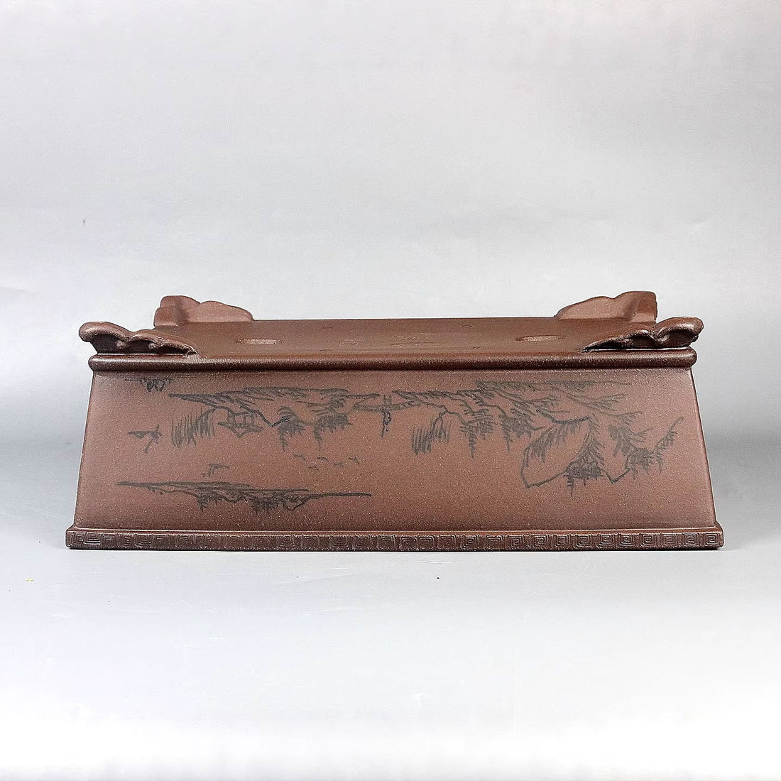 11.8″ (30cm) Large Rectangular Bonsai Pot w Hand-Painted Landscape Design