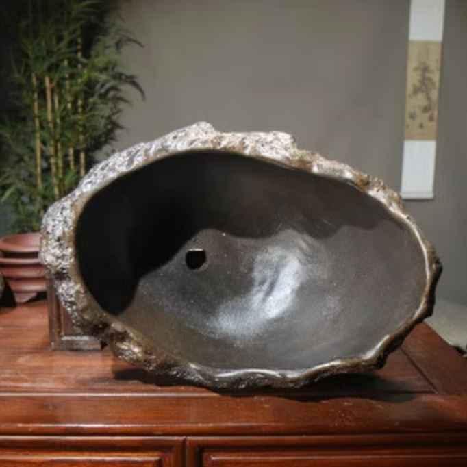 14.1" (36cm) Large Handcrafted Rock-Style Crescent Bonsai Pot