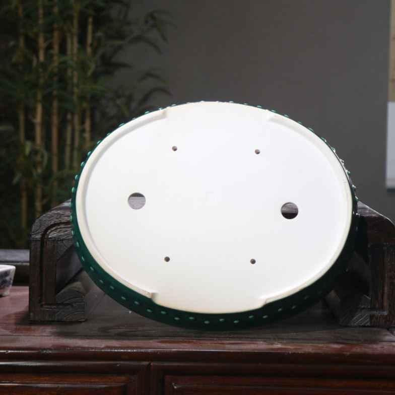 14.1" (35.8cm) Large Glazed Shallow Drum Oval Bonsai Pots Handmade