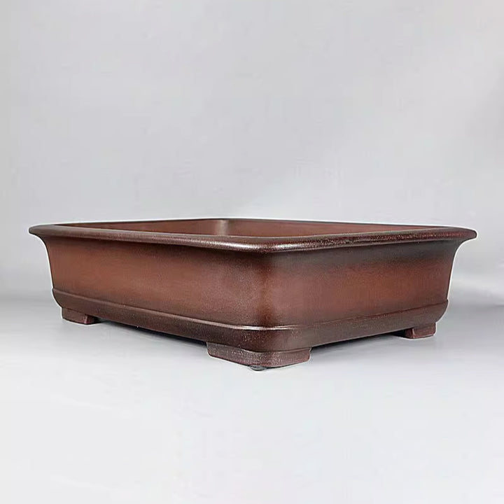 20.4 inch (52cm) Extra Large Rectangular Brown Dual Tone Bonsai Pot w Recessed Base Corner View