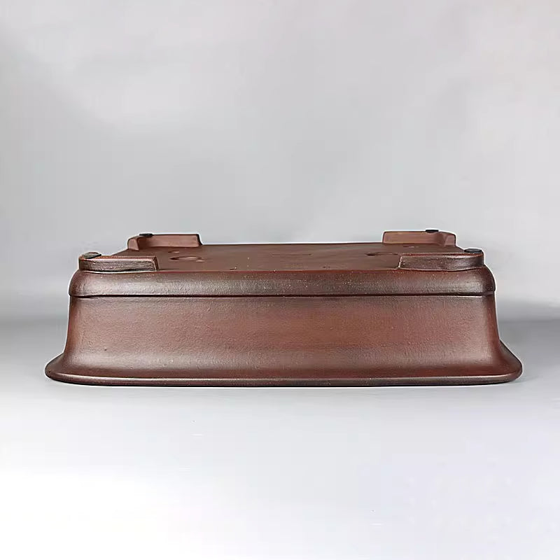 20.4 inch (52cm) Extra Large Rectangular Brown Dual Tone Bonsai Pot w Recessed Base Upside Down View