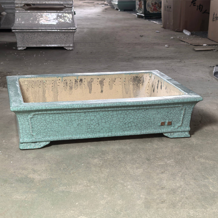 20.4 inch (52cm) Extra Large Rectangular Cracked Glaze Ceramic Bonsai Pots Green Color