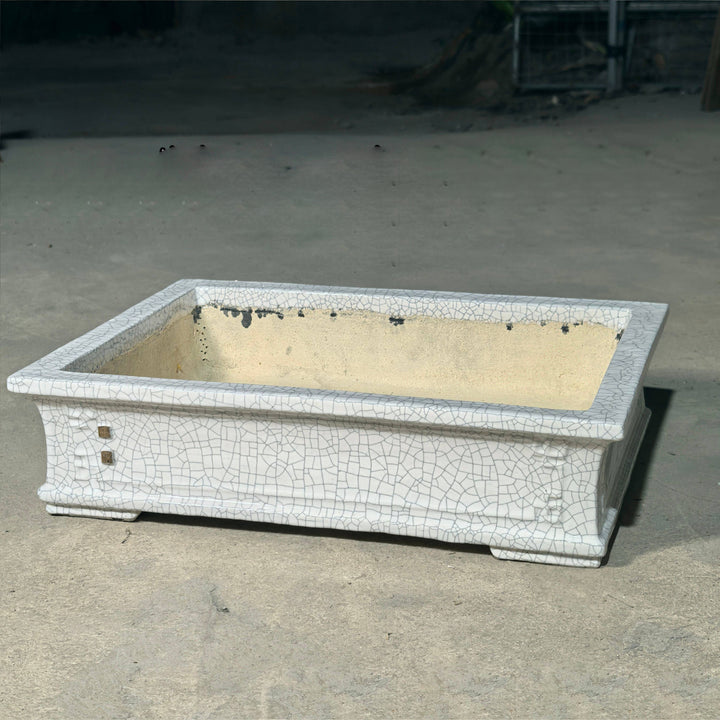 20.4 inch (52cm) Extra Large Rectangular Cracked Glaze Traditional Bonsai Pots White Color