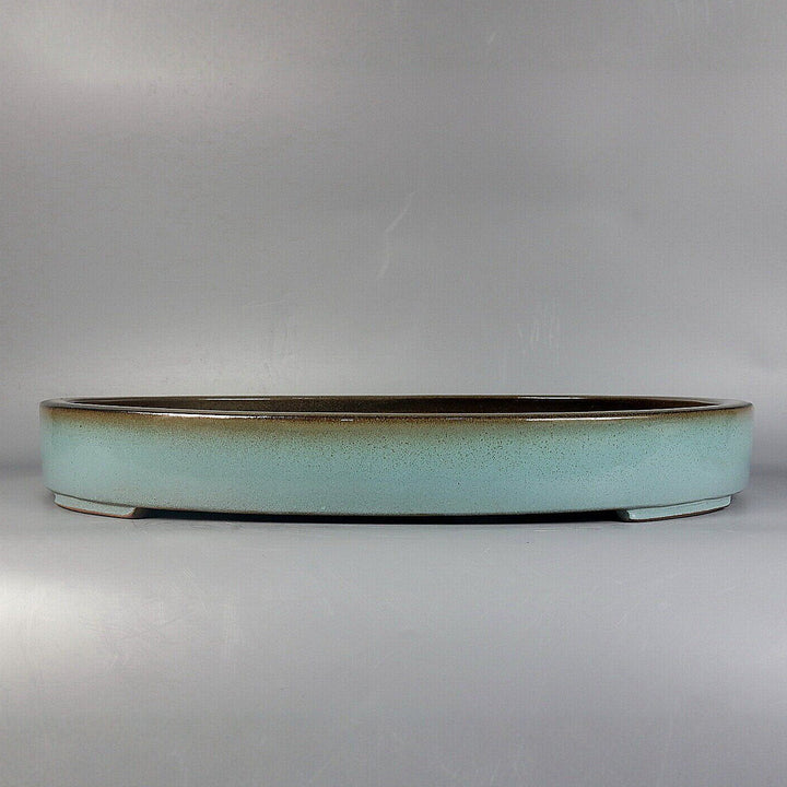 20.4 inch (52cm) Extra Large Shallow Rimless Oval Green Glazed Dual-Tone Forest Bonsai Pot