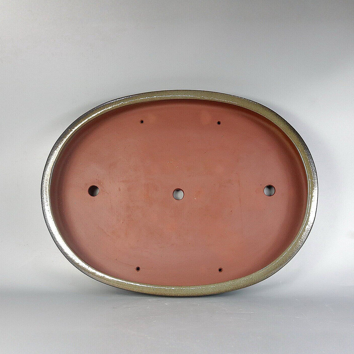 20.4 inch (52cm) Extra Large Shallow Rimless Oval Green Glazed Dual-Tone Forest Bonsai Pot Inner View