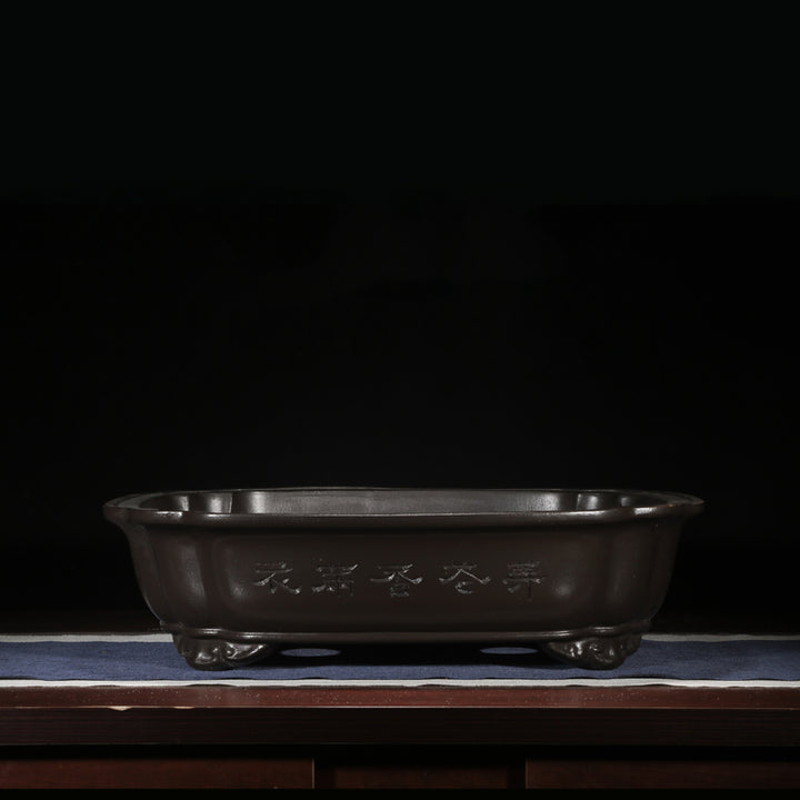 20.4 inch (52cm) Large Rectangle Black Bonsai Pot w Scalloped Corners & Raised Feet