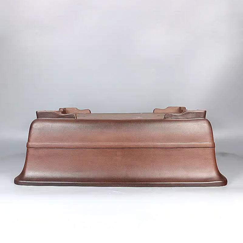 20.4 inch (55cm) Extra Large Rectangular Unglazed Deep Bonsai Pot w Mid-Body Raised Band Upside Down View
