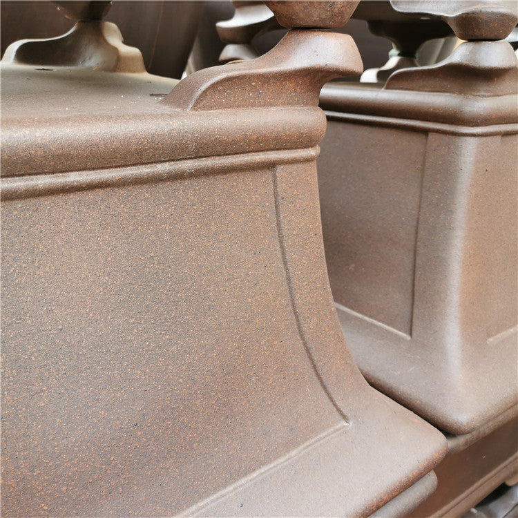 20.4 inch Extra Large 12.2 inch Deep Square Flared Premium Semi Cascade Bonsai Pot Bottom View Close Shot