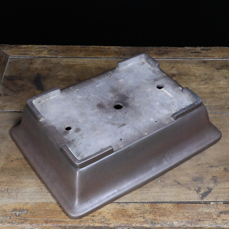 20.6 inch (52.5cm) Extra-Large Flared Rectangular Wood-Fired Unglazed Bonsai Pot Bottom View