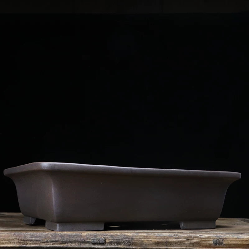 20.6 inch (52.5cm) Extra-Large Flared Rectangular Wood-Fired Unglazed Bonsai Pot Corner View