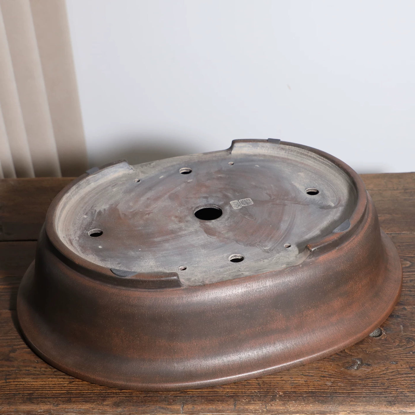 20.6 inch (52.5cm) Extra Large Oval Traditional Unglazed Bonsai Pot with Tonal Variation Bottom View
