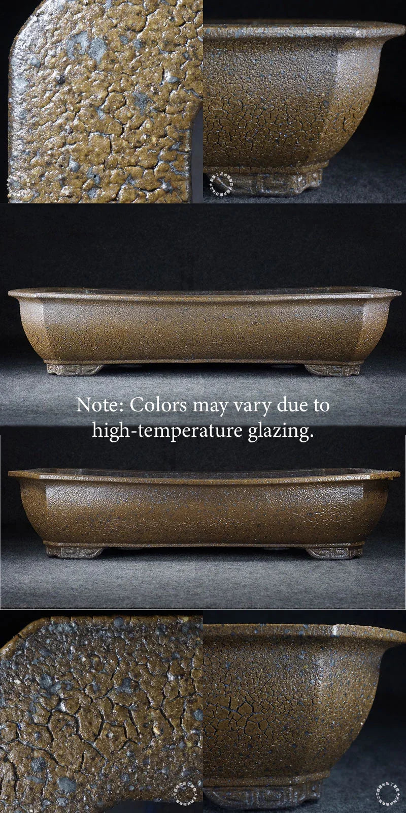 20.6 inch (52.5cm) Extra Large Premium Rectangular Bonsai Pot w Retro Germanium Cracked Glaze Color Variance Notice