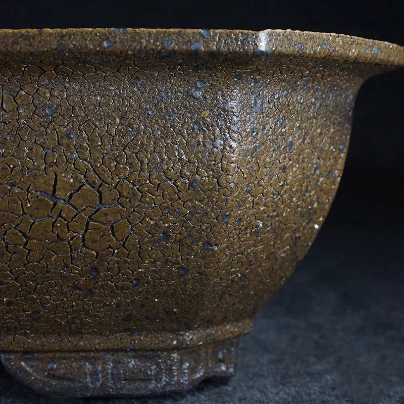 20.6 inch (52.5cm) Extra Large Premium Rectangular Bonsai Pot w Retro Germanium Cracked Glaze Corner View Close Shot