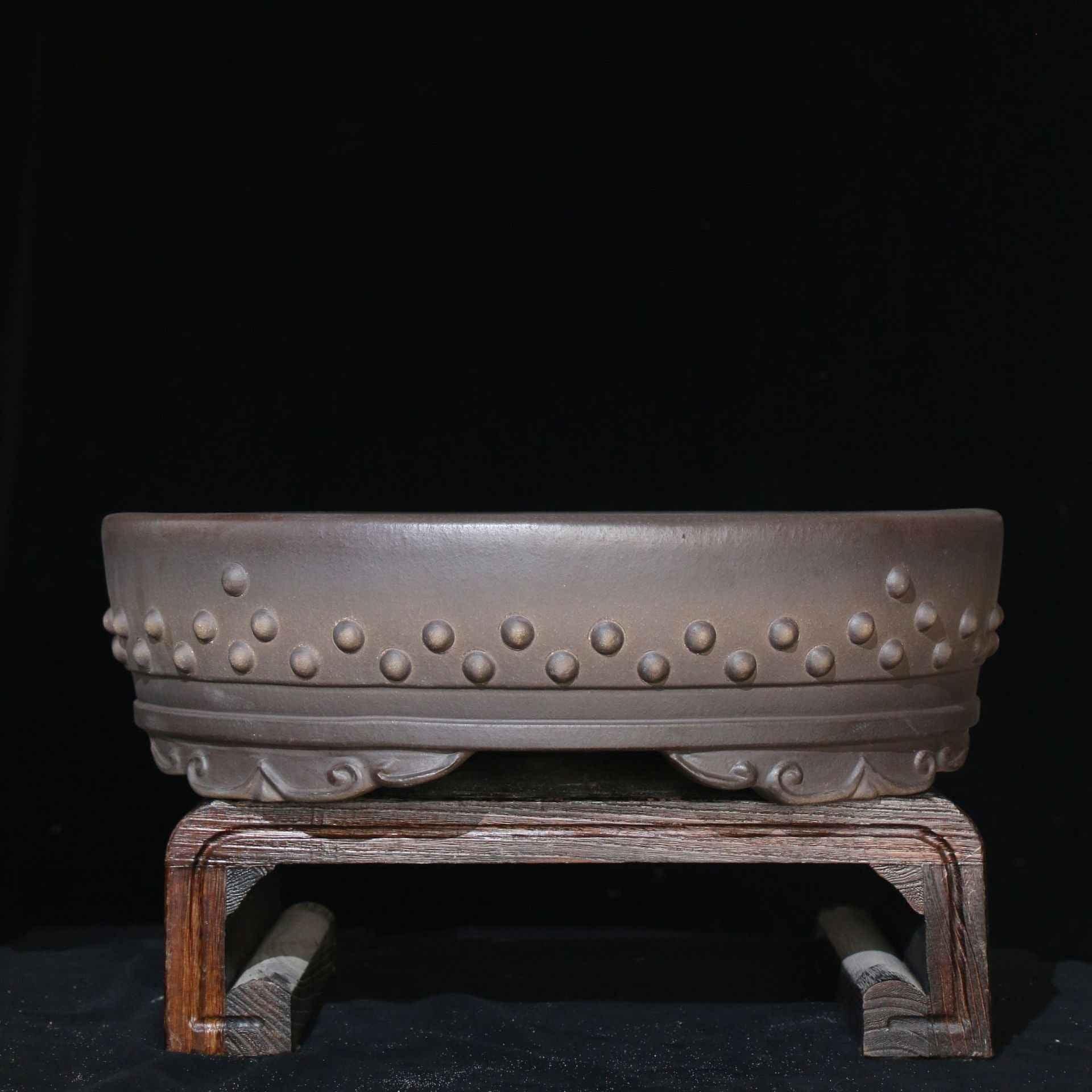 20.8" (53cm) Extra Large Oval Drum Bonsai Pot w Raised Feet & Rivets
