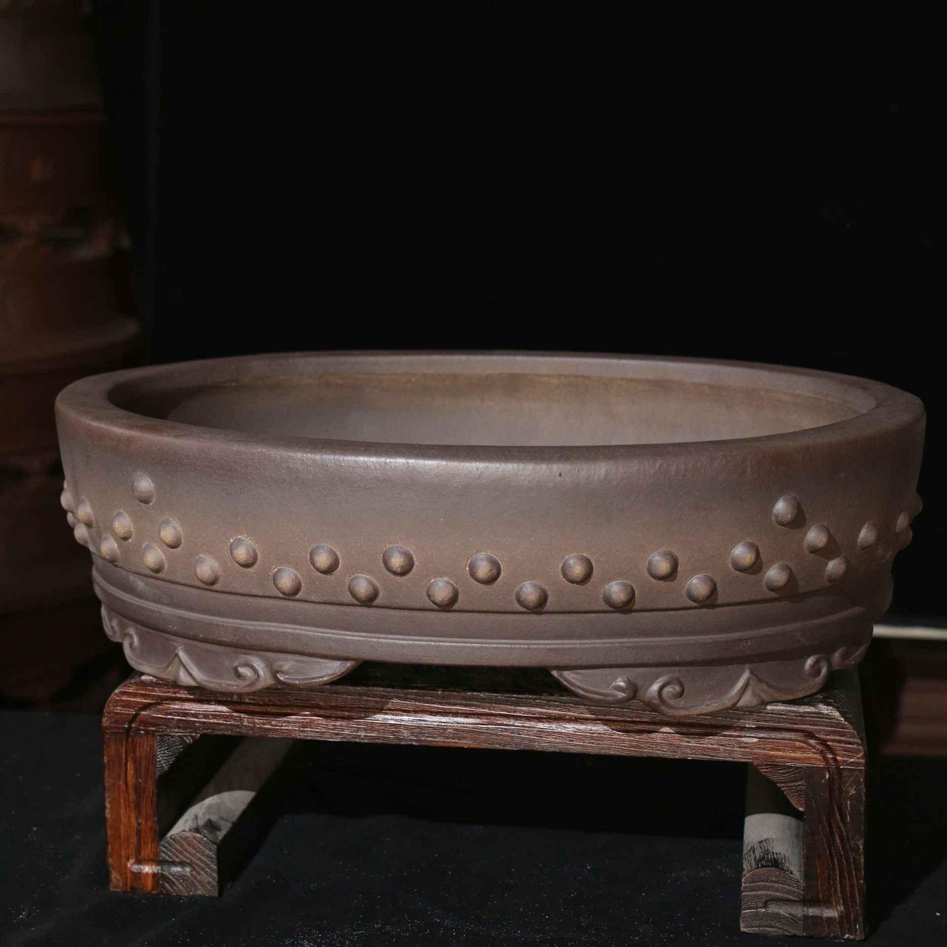 20.8" (53cm) Extra Large Oval Drum Bonsai Pot w Raised Feet & Rivets