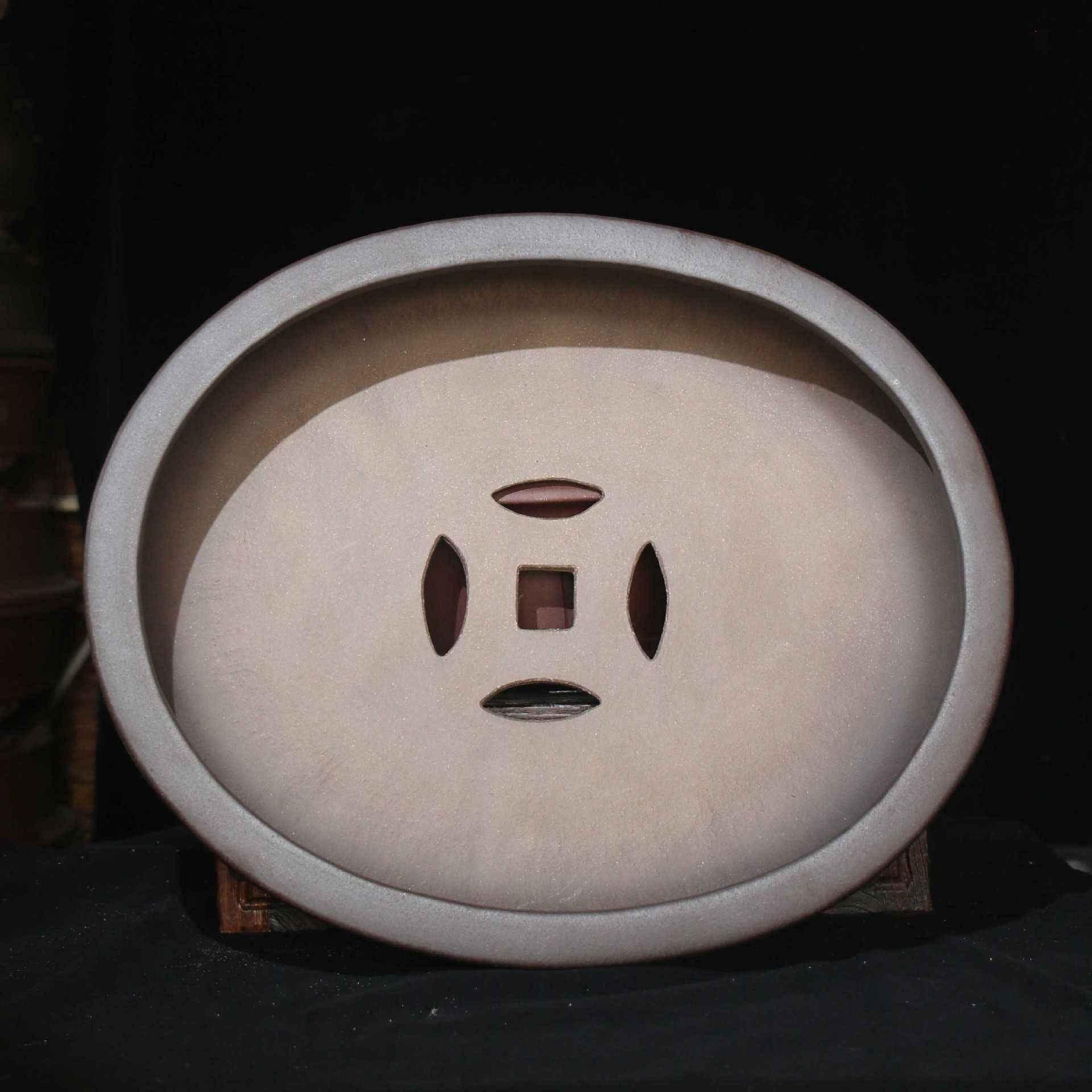 20.8" (53cm) Extra Large Oval Drum Bonsai Pot w Raised Feet & Rivets