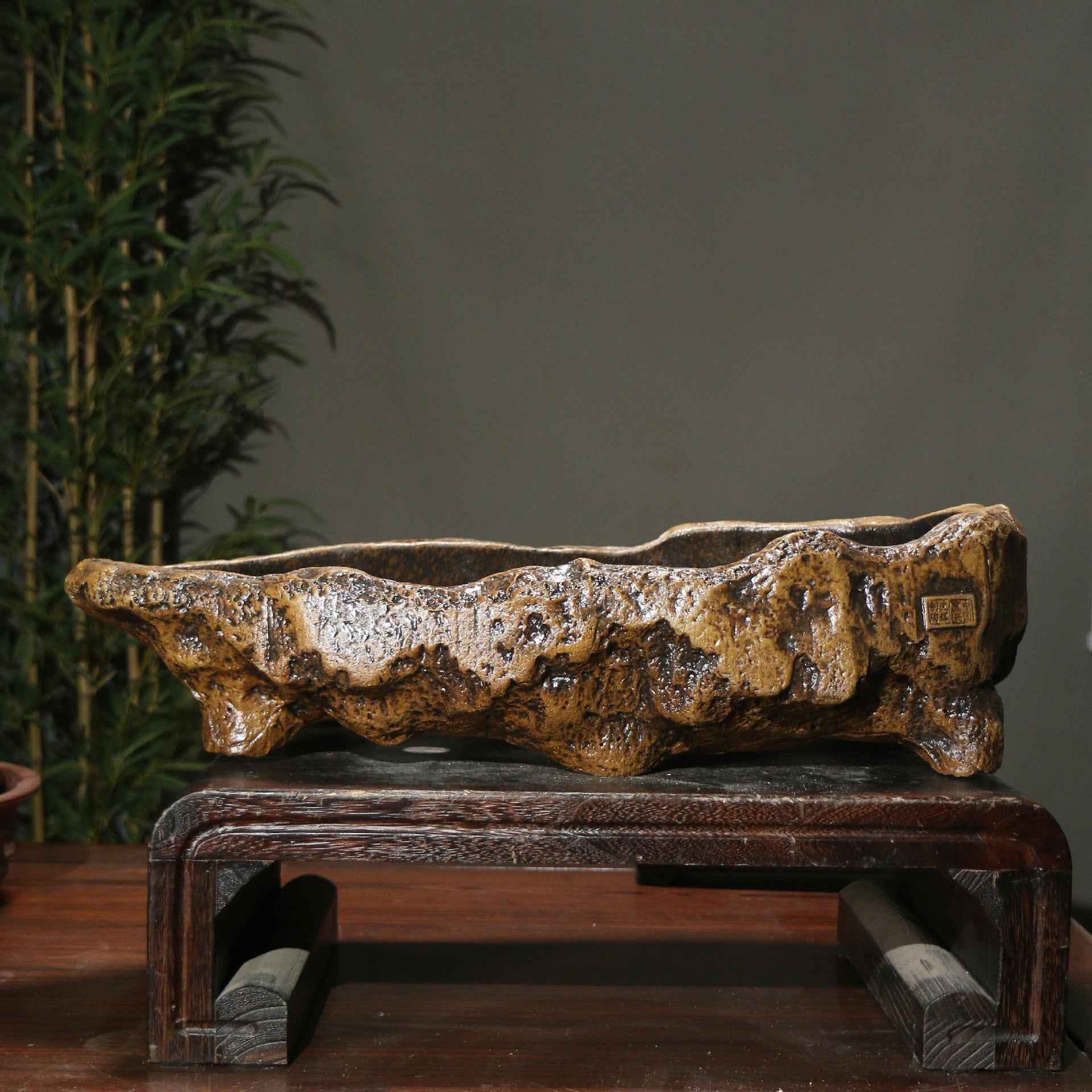 20.8" (53cm) Extra Large Unique Abstract Rugged Rock-Style Bonsai Pot