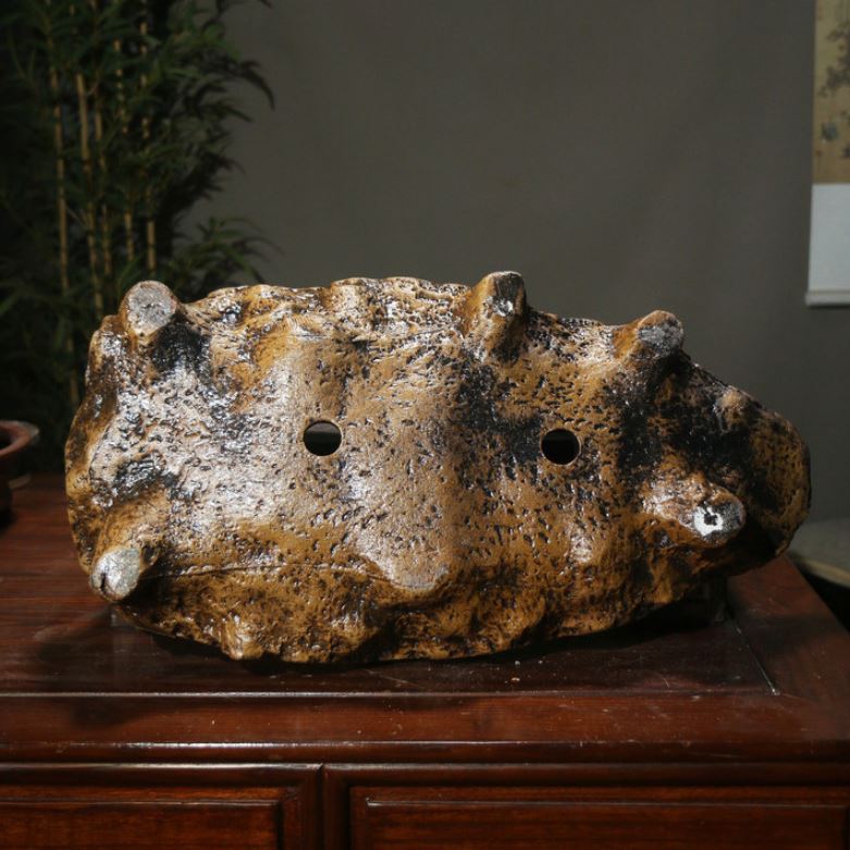 20.8" (53cm) Extra Large Unique Abstract Rugged Rock-Style Bonsai Pot Bottom View