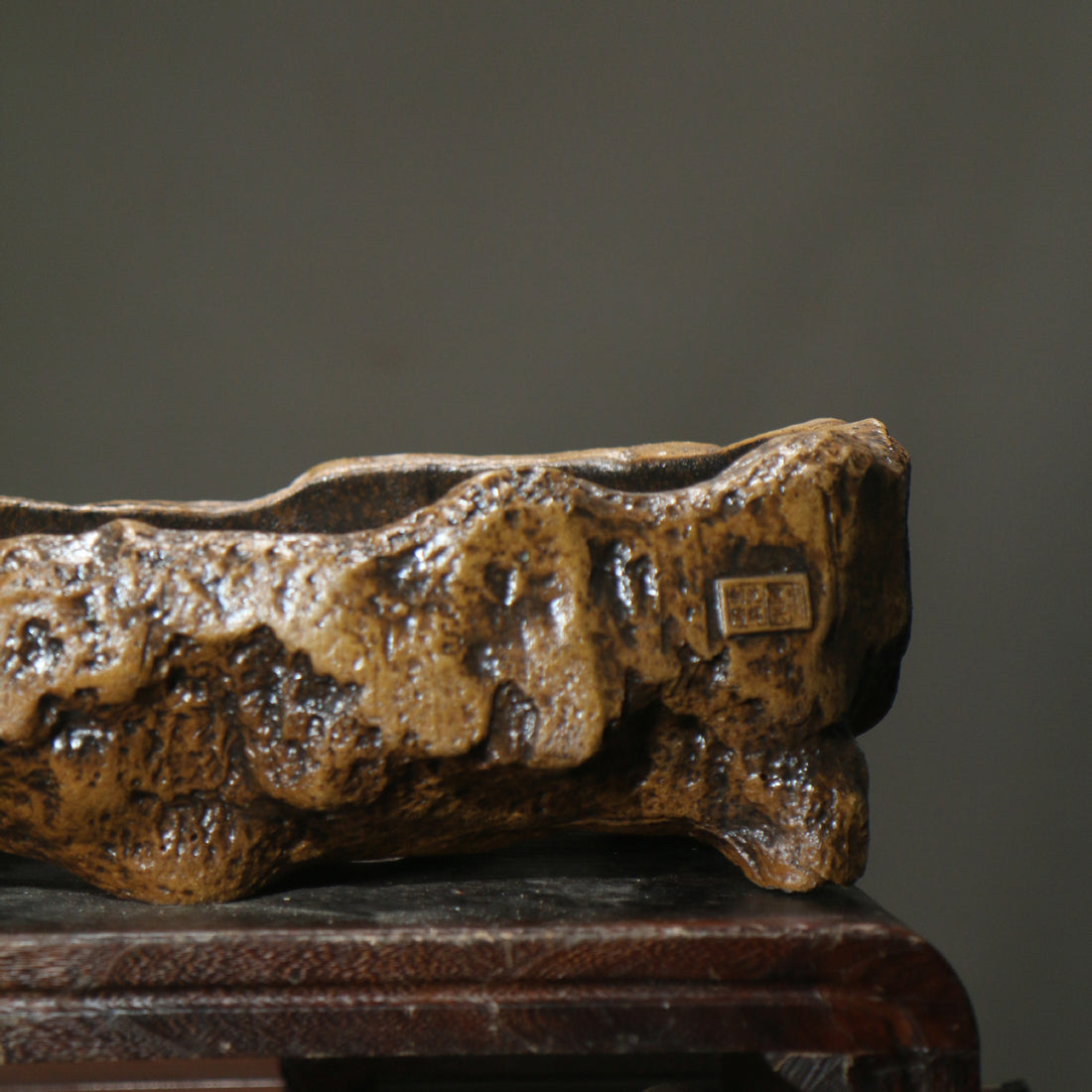 20.8" (53cm) Extra Large Unique Abstract Rugged Rock-Style Bonsai Pot Close View