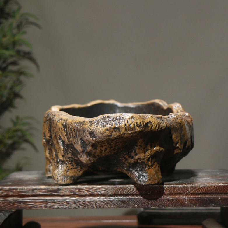 20.8" (53cm) Extra Large Unique Abstract Rugged Rock-Style Bonsai Pot Side View