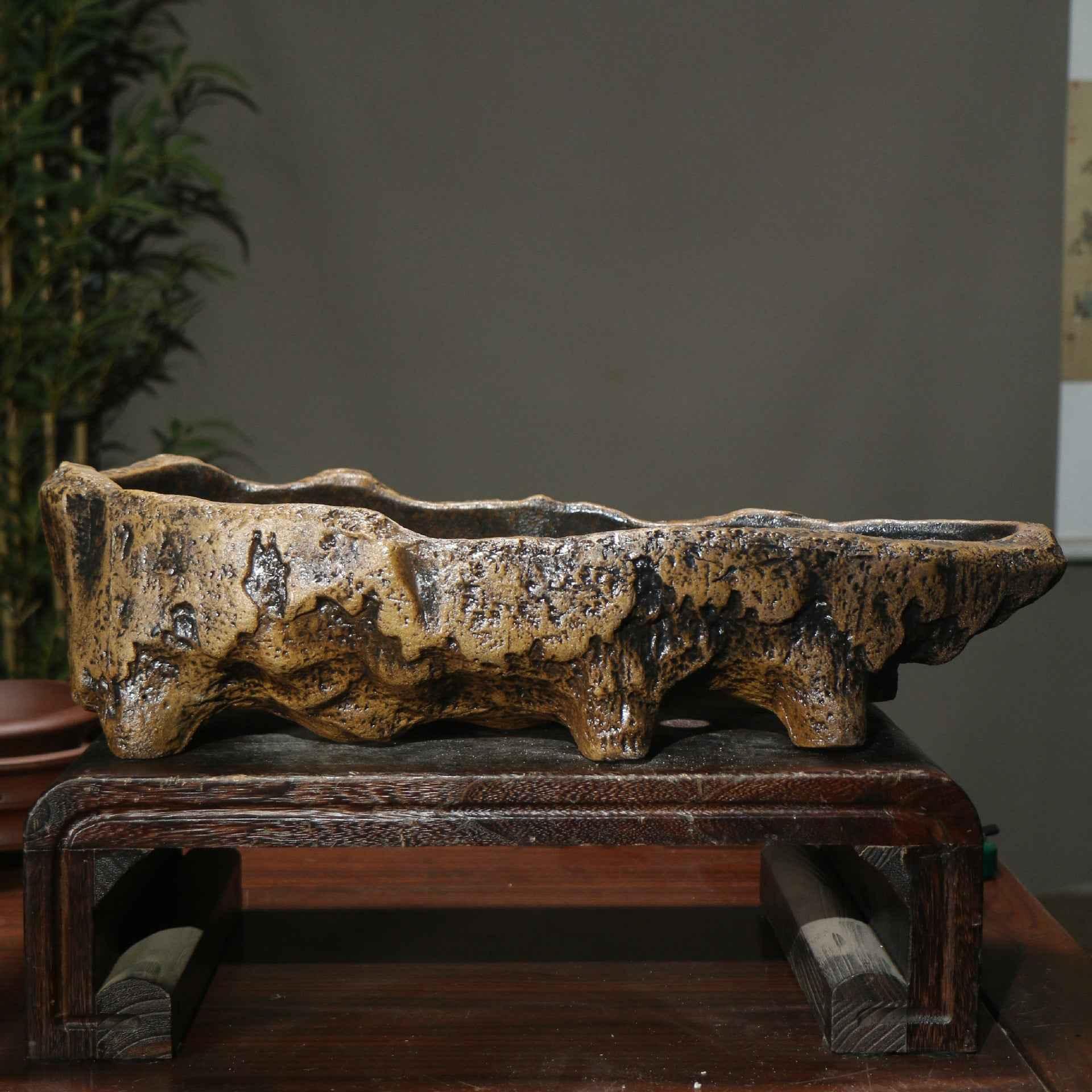 20.8" (53cm) Extra Large Unique Abstract Rugged Rock-Style Bonsai Pot