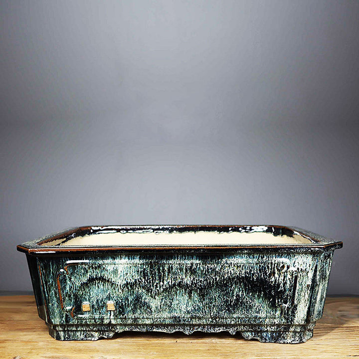 20.8 inch (53cm) Extra-Large Rectangular Multi-Tone Green Glazed Deep Bonsai Pot