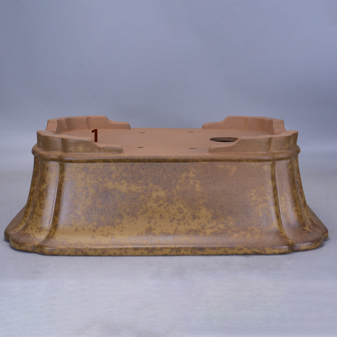 20.8 inch (53cm) Extra Large Rectangle Bonsai Pot w Flared Walls & Speckled Finish Bottom View