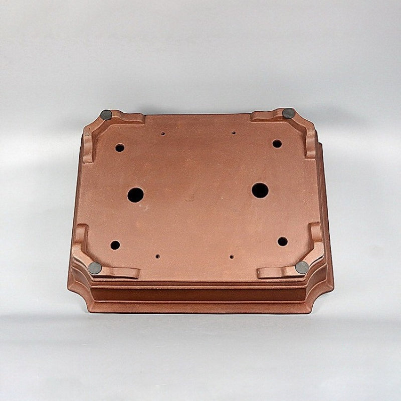 20.8 inch (53cm) Extra Large Rectangle Unique Bonsai Pot w Raised Lines, Chamfered Corners Bottom View