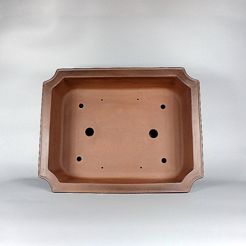 20.8 inch (53cm) Extra Large Rectangle Unique Bonsai Pot w Raised Lines, Chamfered Corners Inner View
