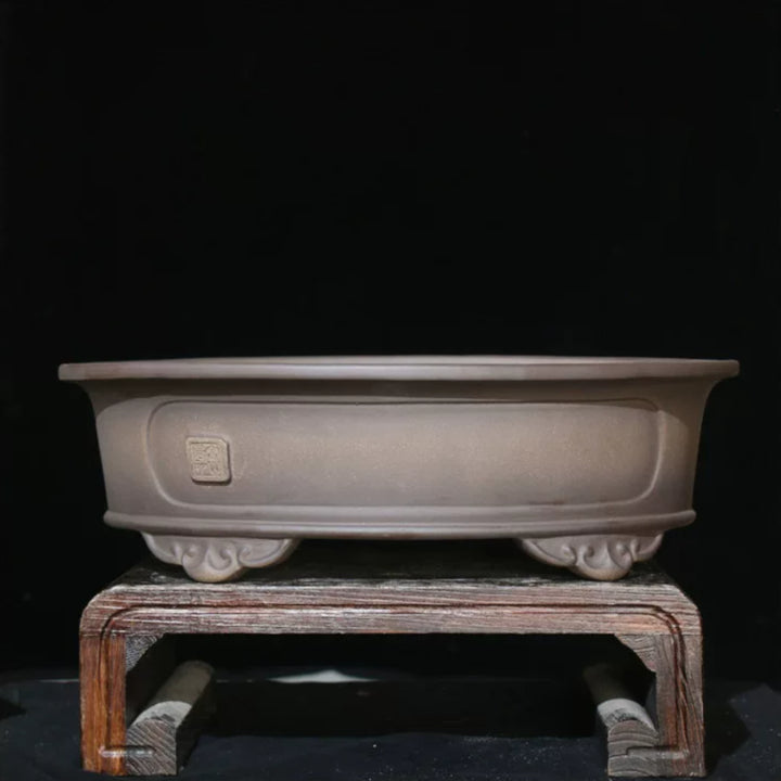 20 inch (51cm) Extra Large Oval Unglazed Raised Cloud Feet Bonsai Pot Beige