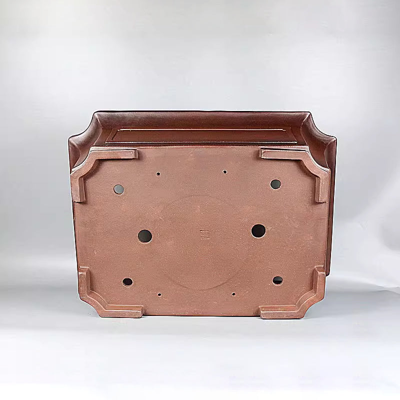 20 inch (51cm) Extra Large Corer-Cut Rectangular Traditional Unglazed Deep Bonsai Pot Bottom View 