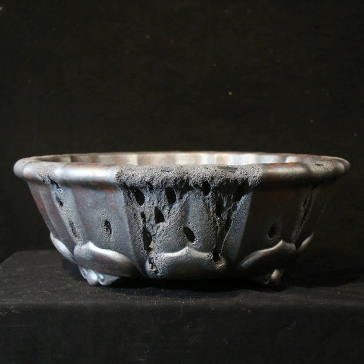 20 inch (51cm) Extra Large Lotus-Shaped Wood-Fired Eroded Stone-Like Textured Bonsai Pot