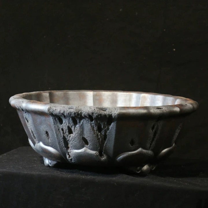 20 inch (51cm) Extra Large Lotus-Shaped Wood-Fired Eroded Stone-Like Textured Bonsai Pot