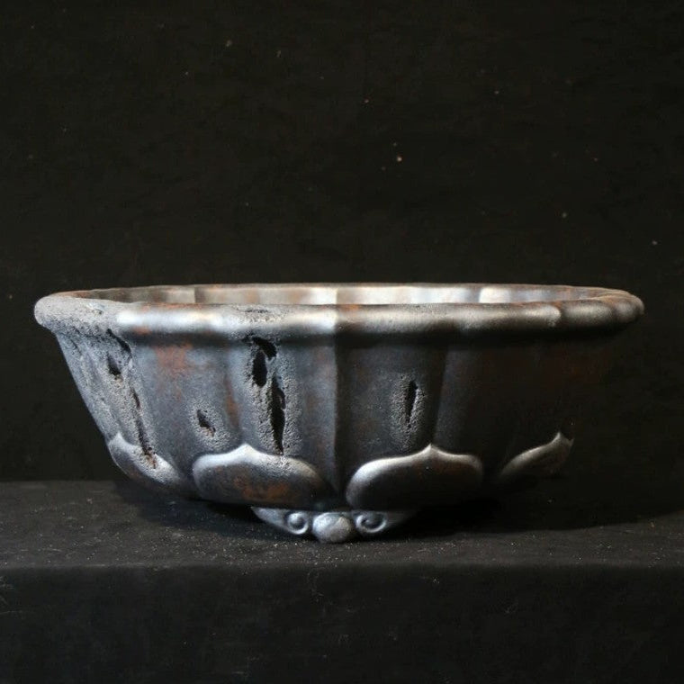 20 inch (51cm) Extra Large Lotus-Shaped Wood-Fired Eroded Stone-Like Textured Bonsai Pot