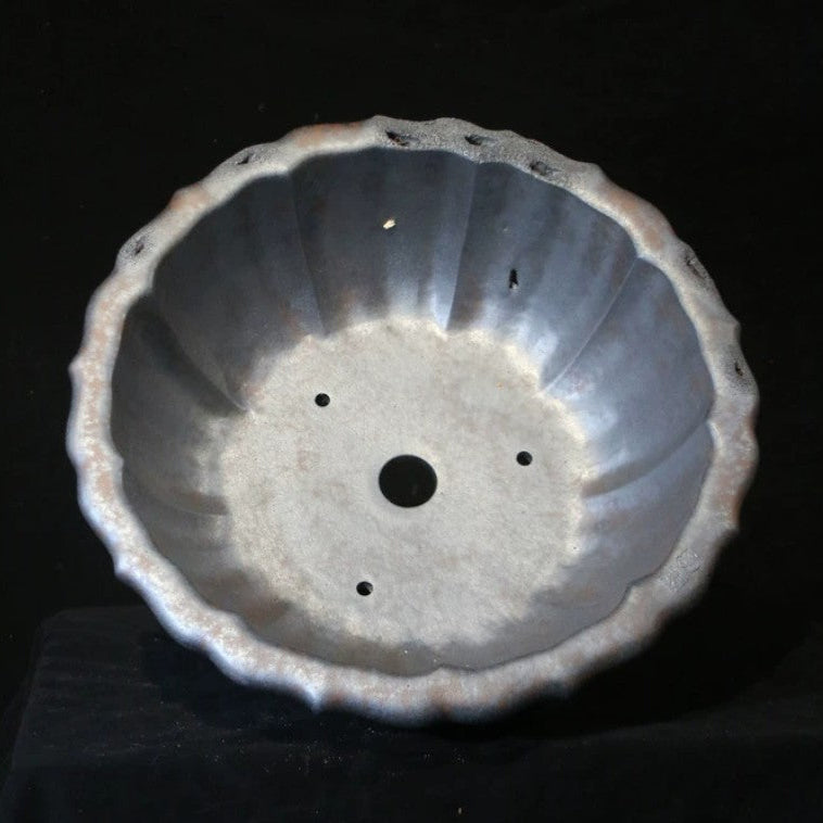 20 inch (51cm) Extra Large Lotus-Shaped Wood-Fired Eroded Stone-Like Textured Bonsai Pot Inner VIew