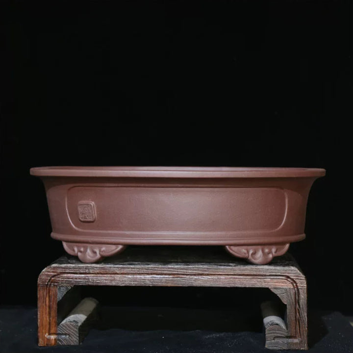 20 inch (51cm) Extra Large Oval Unglazed Raised Cloud Feet Bonsai Pot Brown