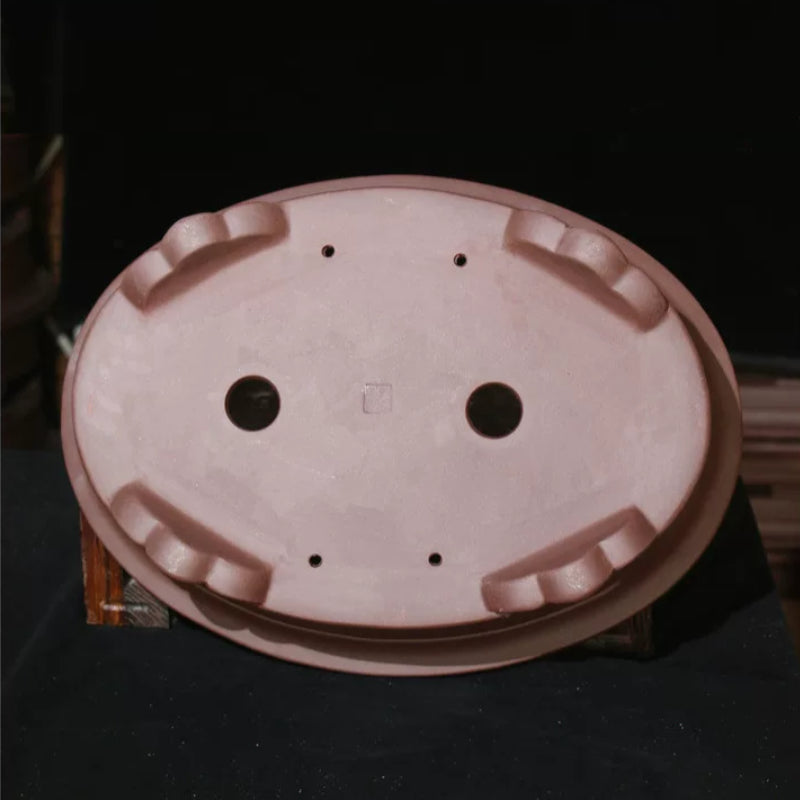 20 inch (51cm) Extra Large Oval Unglazed Raised Cloud Feet Bonsai Pot Brown Bottom View
