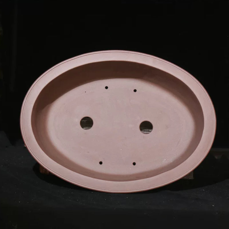 20 inch (51cm) Extra Large Oval Unglazed Raised Cloud Feet Bonsai Pot Brown Inner View