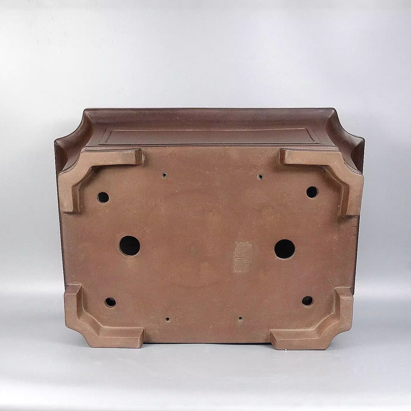 20 inch (51cm) Extra Large Rectangular Corner-Cut Dual Tone Unglazed Deep Bonsai Pot Bottom View