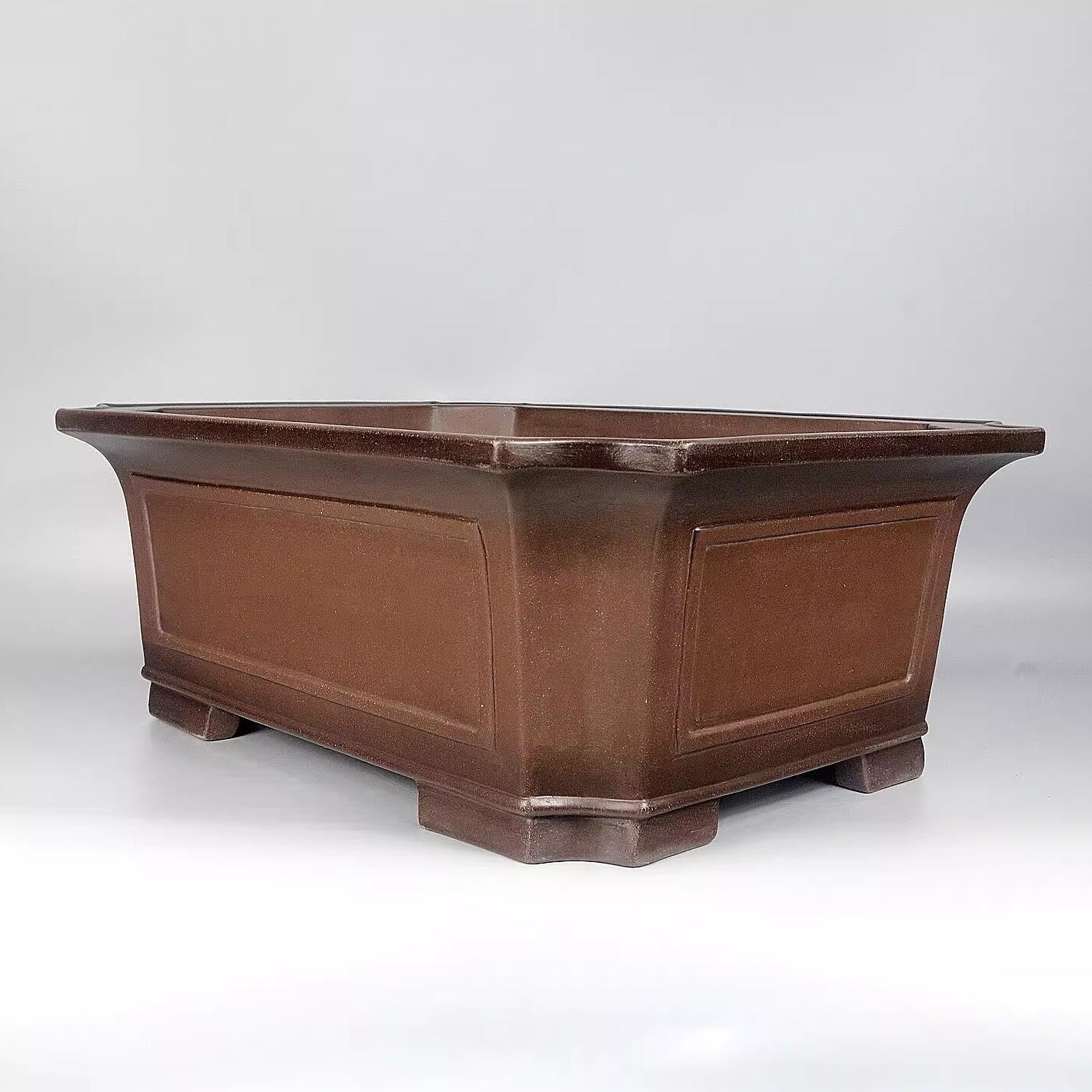 20 inch (51cm) Extra Large Rectangular Corner-Cut Dual Tone Unglazed Deep Bonsai Pot Corner View
