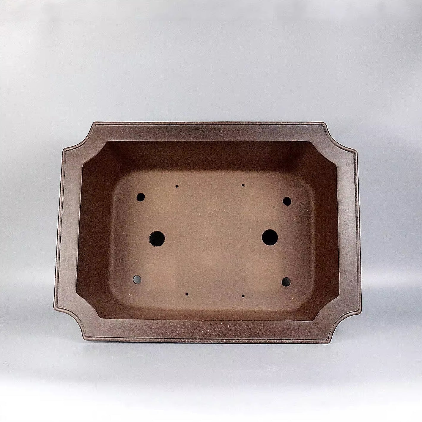 20 inch (51cm) Extra Large Rectangular Corner-Cut Dual Tone Unglazed Deep Bonsai Pot Inner View