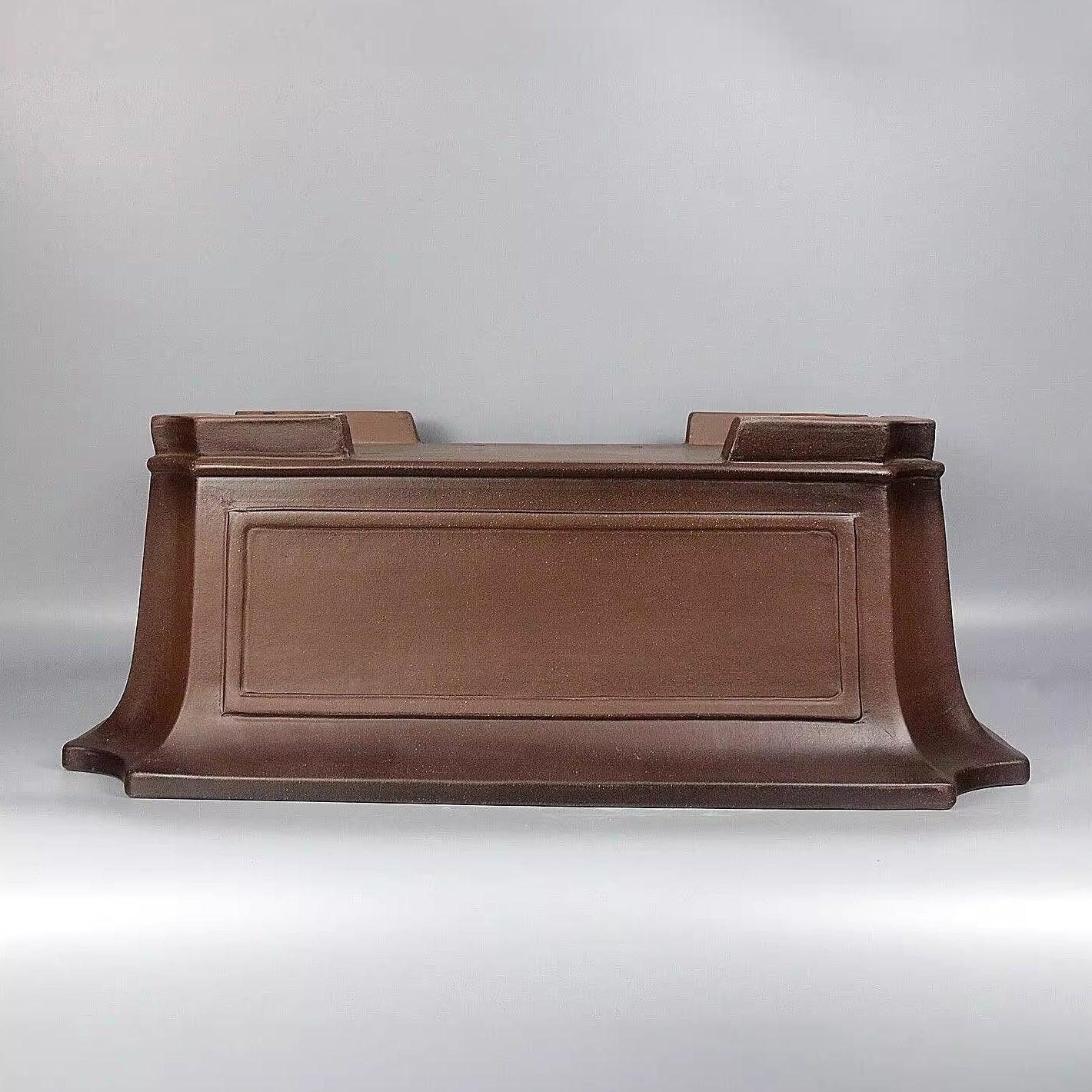20 inch (51cm) Extra Large Rectangular Corner-Cut Dual Tone Unglazed Deep Bonsai Pot Upside Down View