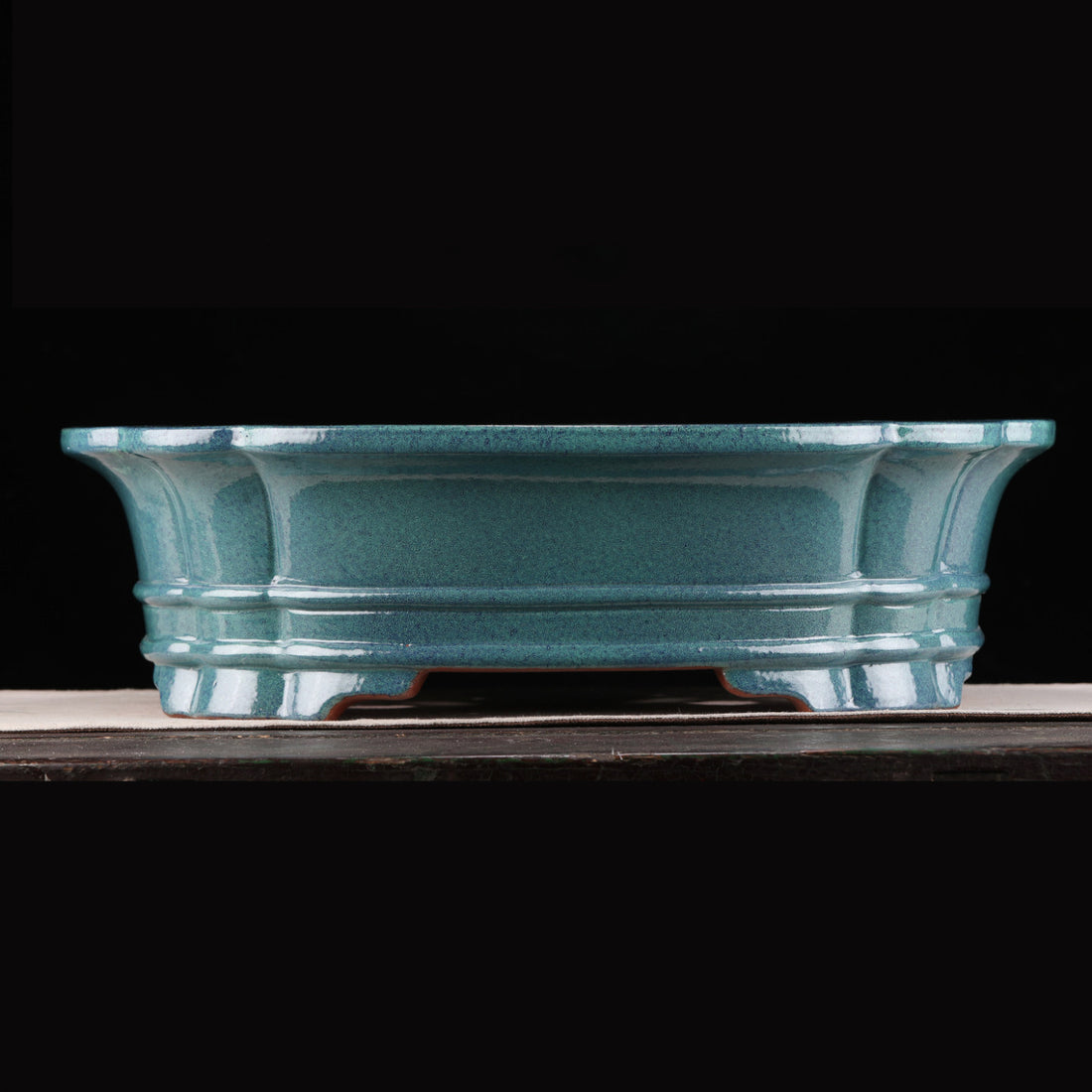 20 inch (51cm) Extra Large Scalloped Corner Flared Rectangular Blue Glazed Bonsai Pot