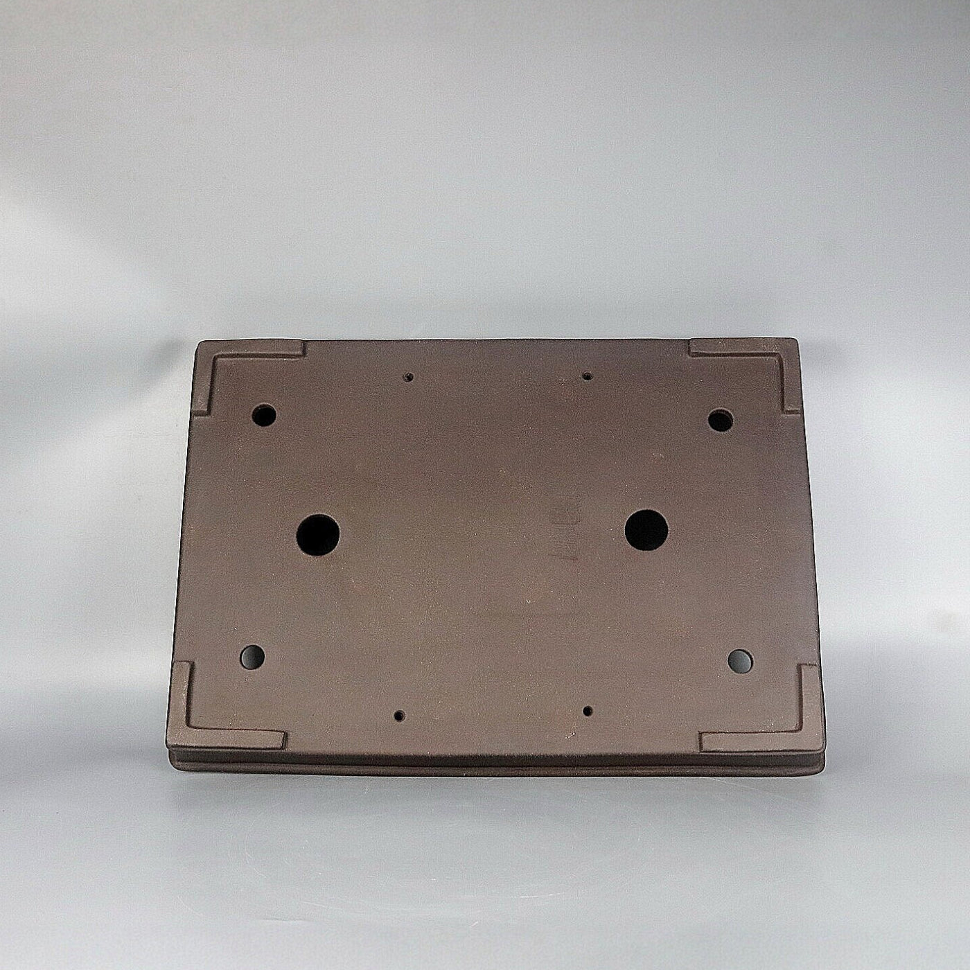 20 inch (51cm) Extra Large Shallow Rectangular Dark Brown Unglazed Minimalist Forest Bonsai Pot Bottom View