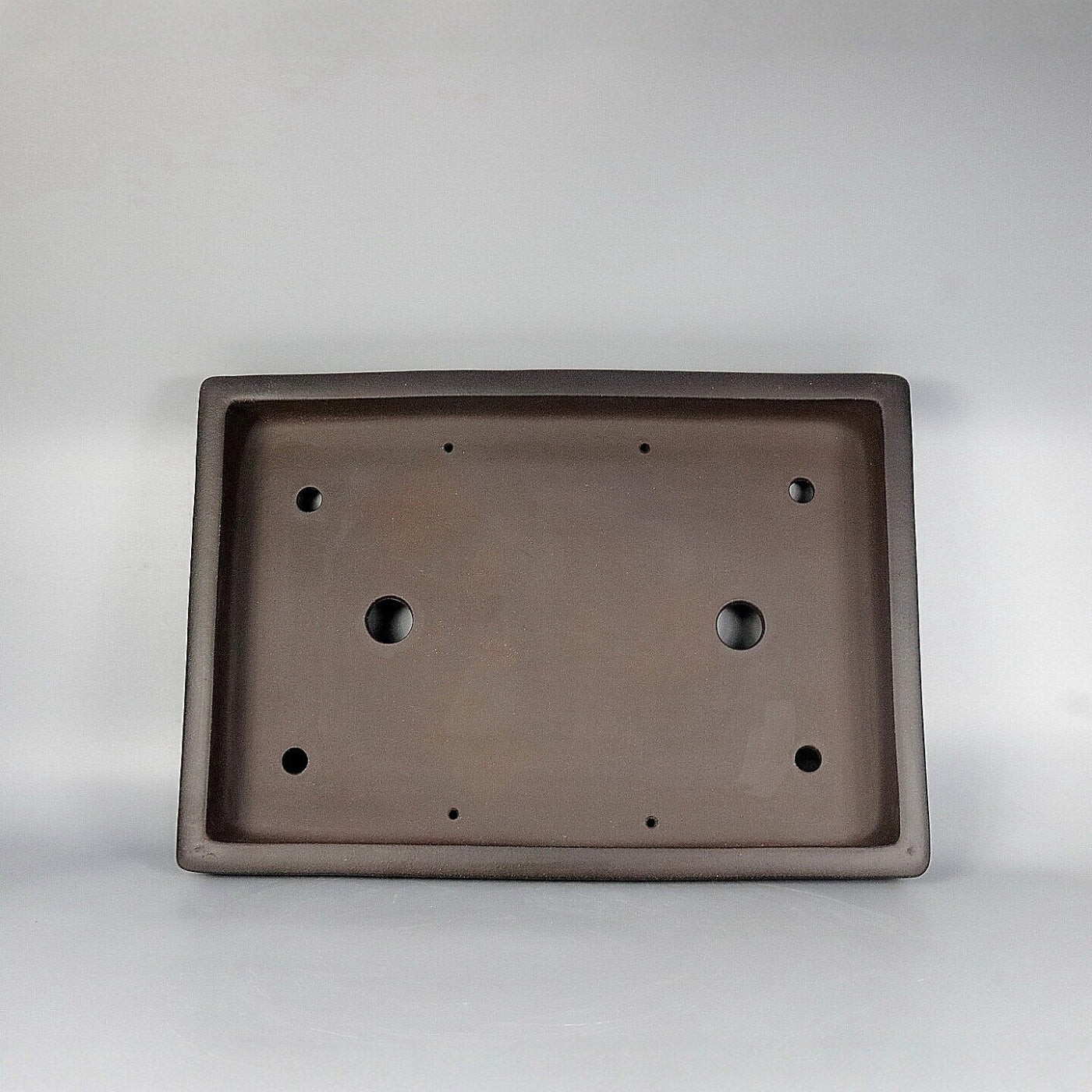 20 inch (51cm) Extra Large Shallow Rectangular Dark Brown Unglazed Minimalist Forest Bonsai Pot Inside View