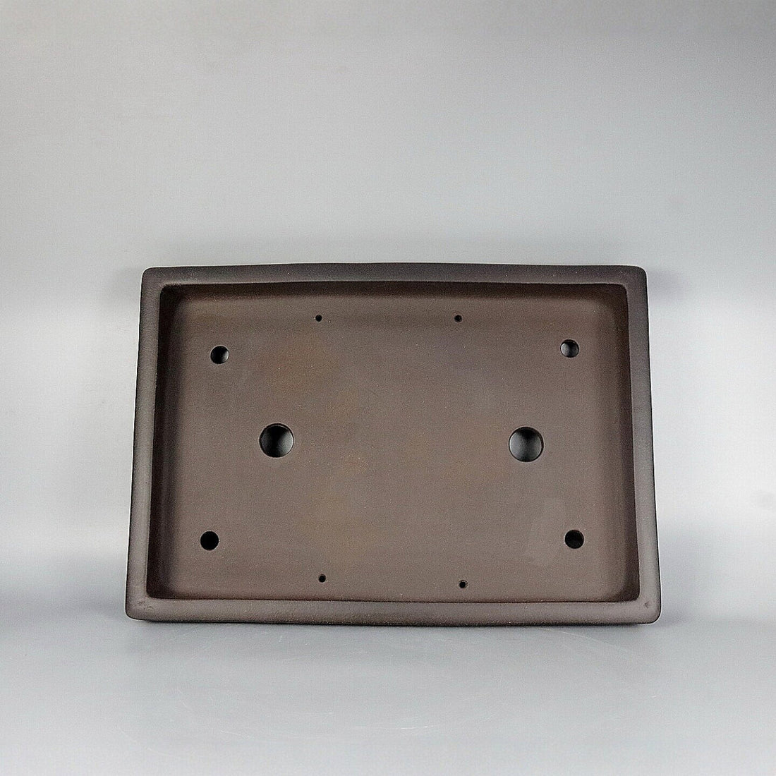20 inch (51cm) Extra Large Shallow Rectangular Dark Brown Unglazed Minimalist Forest Bonsai Pot Inside View
