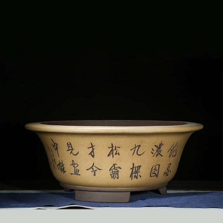 21.2" (54cm) Extra Large Round Bonsai Pot w Chinese Calligraphy