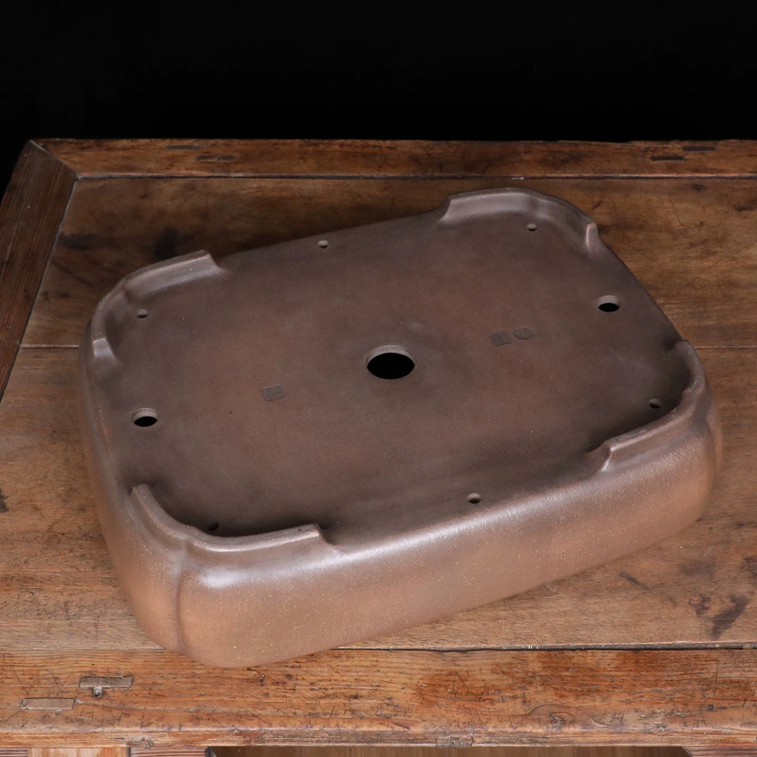 21.2 inch (54cm) Extra Large Indented Corner Rectangular Traditional Unglazed Bonsai Pot Bottom View