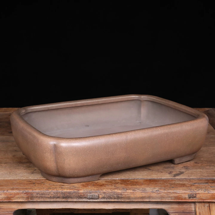 21.2 inch (54cm) Extra Large Indented Corner Rectangular Traditional Unglazed Bonsai Pot Corner View