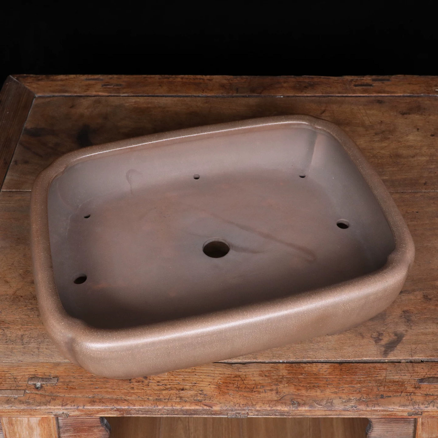 21.2 inch (54cm) Extra Large Indented Corner Rectangular Traditional Unglazed Bonsai Pot Inner View